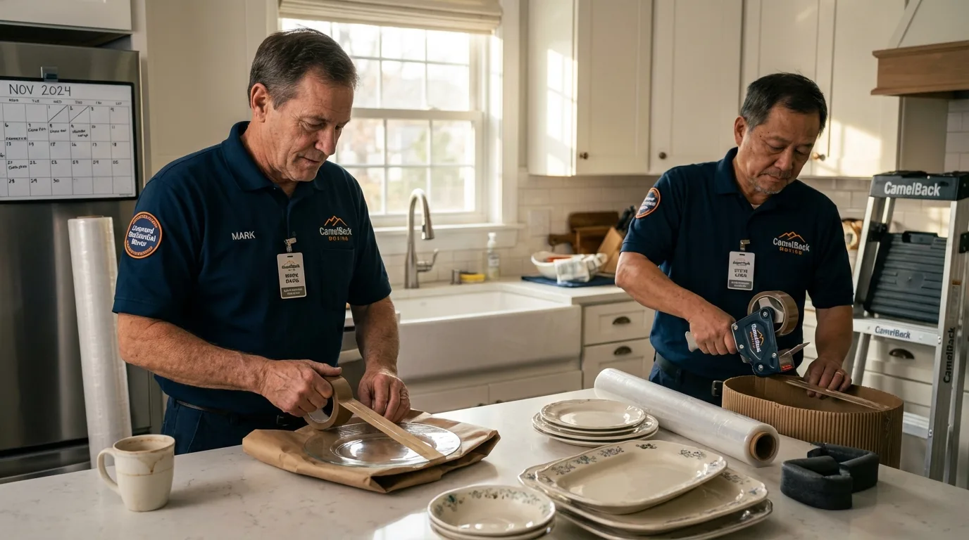 Professional crew packing kitchen dishware in Thorndale, PA